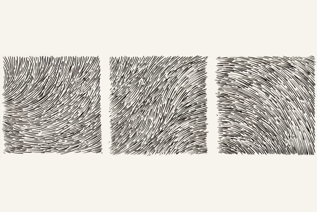 Un croquis au feutre illustre le mouvement des écailles, une esquisse préalable avant d'amorcer la sculpture des écailles de plâtre d'un grand triptyque de 3 formats carrés.