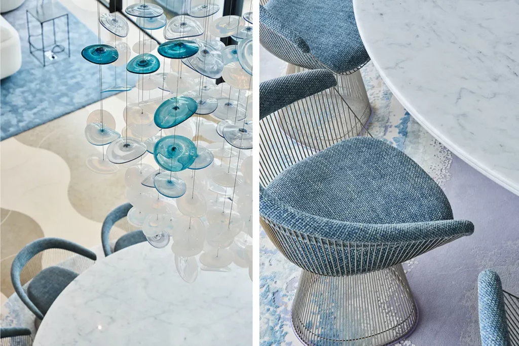 Elements de décoration d'une villa d'architecte à Saint Jean Cap Ferrat, base de colorimétrie au travail de l'artiste Mylène Mai pour la création d'une oeuvre sur mesure